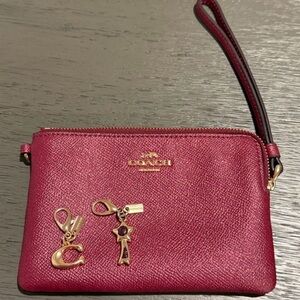 Coach Metallic Red Wristlet with Gold Charms